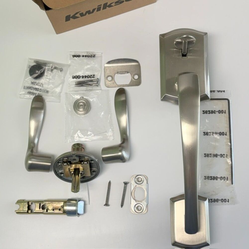 Kwikset Satin Nickel Exterior Door Handleset Pull Hardware Open Box 12"